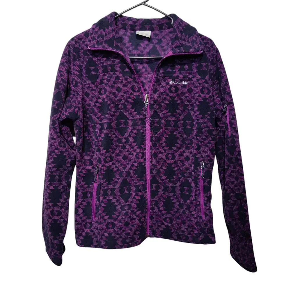 Columbia Women's Sz S Purple Aztec Southwestern Print Fleece Jacket Full Zip